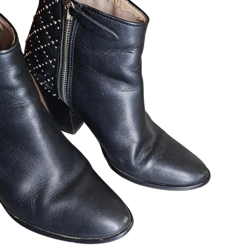Zara black Studded Women's bootie Shoes 3.5" Chunk Heel Zipper Closure EU 39 - Picture 5 of 13